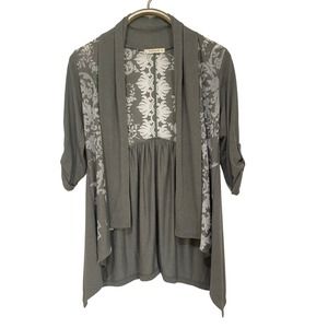 Testament Gray / Green Lightweight Waterfall Cardigan S